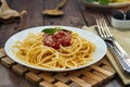 asty colorful appetizing cooked spaghetti italian pasta with tomato sauce bolognese Royalty Free Stock Photo