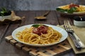 asty colorful appetizing cooked spaghetti italian pasta with tomato sauce bolognese Royalty Free Stock Photo