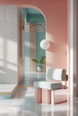 Astylish interior with a blend of pastel pink and turquoise hues. Royalty Free Stock Photo