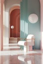 Astylish interior with a blend of pastel pink and turquoise hues. Royalty Free Stock Photo