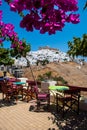 View of Astypalaia island from a colorful cafe.