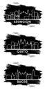 Asuncion Paraguay, Sucre Bolivia and Quito Ecuador City Skyline Silhouettes Set. Hand Drawn Sketch