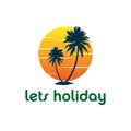 Sunset palm coconut tree beach vector logo design