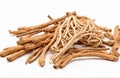 Aswagandha root, herbal medicine isolated on white background Royalty Free Stock Photo