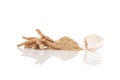 Aswagandha root and powder isolated on white background Royalty Free Stock Photo