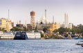 Aswan christian church with Nile river and Boats Royalty Free Stock Photo