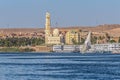 12.11.2018 Aswan, Egypt, A boat felucca sailing along a river of nilies on a sunny day