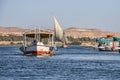 12.11.2018 Aswan, Egypt, Colorful painted boats felucca on the river nil