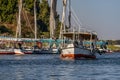 12.11.2018 Aswan, Egypt, Colorful painted boats felucca on the river nil