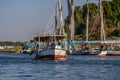 12.11.2018 Aswan, Egypt, Colorful painted boats felucca on the river nil