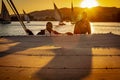 Aswan, Egypt - Dec. 2018: Portrait of Egyptian fisherman at sunset. People of Egypt