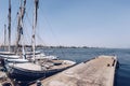 ASWAN, EGYPT - MARCH 25, 2017: Felucca river boat on the Nile, Royalty Free Stock Photo