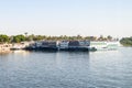 Aswan, Egypt - September 16, 2018: A lot of Floating hotels tourist boats moored between Luxor and Aswan in central Egypt for