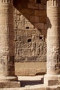 Aswan Philae Temple columns carved with hieroglyphs in Egypt Afrtica Royalty Free Stock Photo