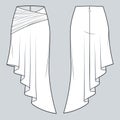 Asymmetric Draped Skirt technical fashion illustration.