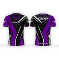 Asymmetric t-shirt design for online gaming or E-sports player, black and purple gaming t-shirt