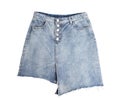 Asymmetrical fashionable denim skirt on white background, isolate, Modern style