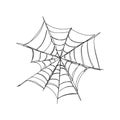 Asymmetrical spider web one line art. Continuous line drawing of halloween theme, gothic, horrible, scary. Hand drawn