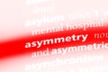 Asymmetry word in a dictionary. asymmetry concept.