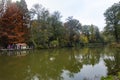 Ataturk Arboretum. Autumn trees around lake.