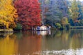 Ataturk Arboretum. Autumn trees around lake.