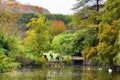 Ataturk Arboretum. Autumn trees around lake.