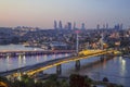 Ataturk bridge, metro bridge and golden horn at night - Istanbul, Royalty Free Stock Photo