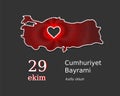 Ataturk, turkish vector map concept. Cumhuriyet Bayrami, 29 ekim, kutlu olsun. Translation 29 october Republic Day of