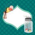 Atelier card template with place for text. A centimeter and buttons, a thimble and scissors, a spool of thread, a pillow