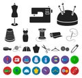 Atelier and sewing black,flat icons in set collection for design. Equipment and tools for sewing vector symbol stock web Royalty Free Stock Photo