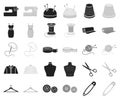 Atelier and sewing black,monochrome icons in set collection for design. Equipment and tools for sewing vector symbol Royalty Free Stock Photo