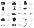 Atelier and sewing black,outline icons in set collection for design. Equipment and tools for sewing vector symbol stock Royalty Free Stock Photo