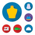 Atelier and sewing flat icons in set collection for design. Equipment and tools for sewing vector symbol stock web Royalty Free Stock Photo