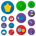 Atelier and sewing flat icons in set collection for design. Equipment and tools for sewing vector symbol stock web Royalty Free Stock Photo