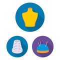 Atelier and sewing flat icons in set collection for design. Equipment and tools for sewing vector symbol stock web Royalty Free Stock Photo