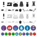 Atelier and sewing flat icons in set collection for design. Equipment and tools for sewing vector symbol stock web Royalty Free Stock Photo