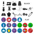 Atelier and sewing flat icons in set collection for design. Equipment and tools for sewing vector symbol stock web Royalty Free Stock Photo