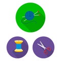 Atelier and sewing flat icons in set collection for design. Equipment and tools for sewing vector symbol stock web Royalty Free Stock Photo