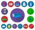 Atelier and sewing flat icons in set collection for design. Equipment and tools for sewing vector symbol stock web Royalty Free Stock Photo