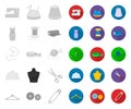 Atelier and sewing mono,flat icons in set collection for design. Equipment and tools for sewing vector symbol stock web Royalty Free Stock Photo