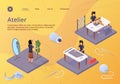 Atelier, Textile Craft Business, Isometric Banner