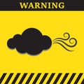 Warning high wind area with wind symbol and text on yellow background Royalty Free Stock Photo