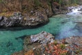 Atera river in japan with waterfalls in autumn