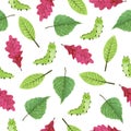 ÃÂ¡aterpillars and leaves seamless pattern. Vector watercolor illustration with cute worms