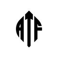 ATF circle letter logo design with circle and ellipse shape. ATF ellipse letters with typographic style. The three initials form a