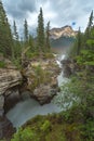 Athabasca fall with cloudy day in Spring, Alberta, Canada Royalty Free Stock Photo