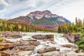 Athabasca Falls in Autumn Colors at Jasper National Park Royalty Free Stock Photo