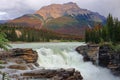Athabasca Falls and Mount Kerskelin in the Canadian Rockies, Jasper National Park, Alberta, Canada