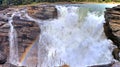 Athabasca Falls Panorama with Rainbow in the Canadian Rocky Mountains, Jasper National Park, Alberta Royalty Free Stock Photo