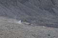 Ice Explorer Snow coaches on the Athabasca Glacier. Royalty Free Stock Photo